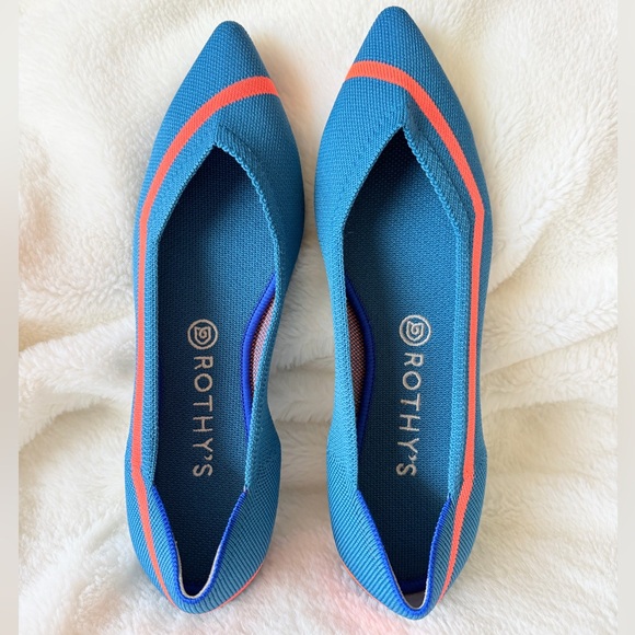 Rothy's The Point Knit Flats - Teal Neon Line Stripe - Retired - Rare - Size 10 - Picture 2 of 16